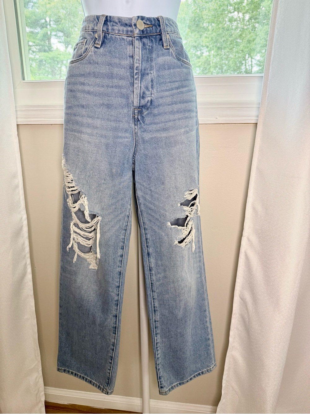 Blank NYC Light Blue High-Rise Distressed Wide-Leg Jeans